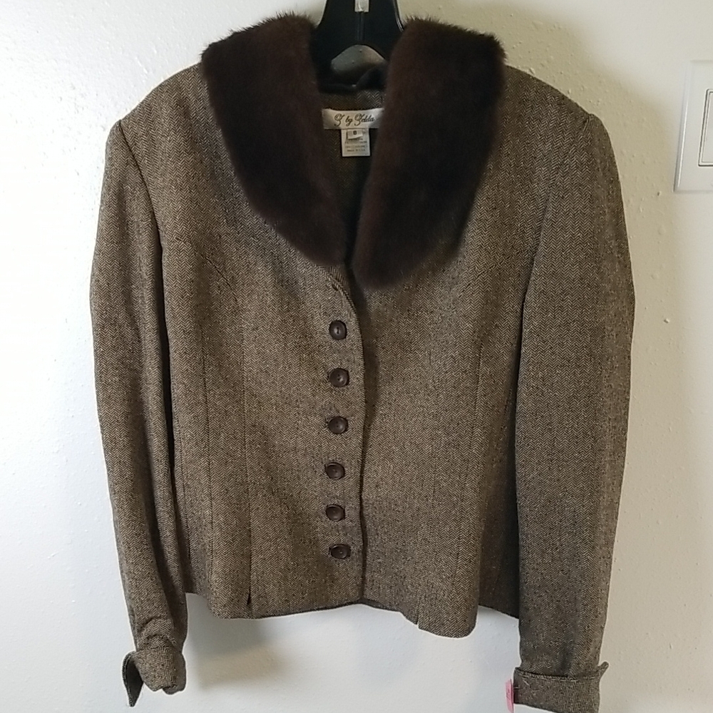 Z BY ZELDA Wool Herringbone Jacket with Removable Ruff 8 NWT